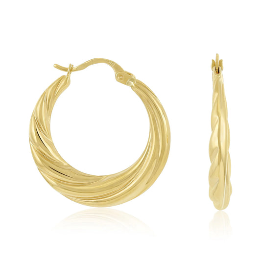9ct Yellow Gold Pattern Hoop Earrings