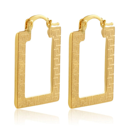 9ct Yellow Gold Greek Key Square Design Earrings