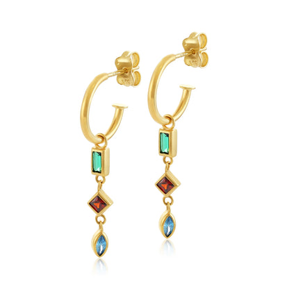 9ct Yellow Gold Multi Colour Gem Detail Drop Earrings