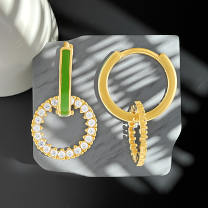 18ct 1 Micron Gold Plated Silver Enamel Hoop Cubic Zirconia Earrings