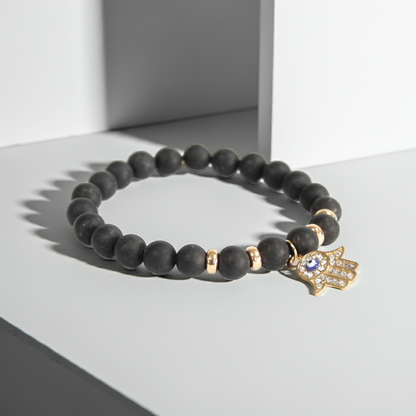 Hamsa / Black Agate - Gemstone Bracelet