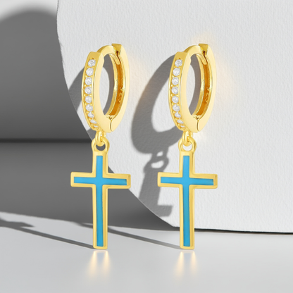 925 sterling silver blue cross earrings