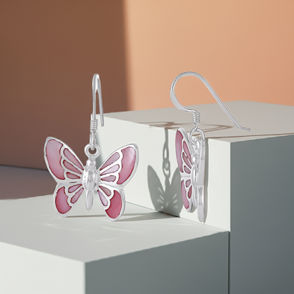 925 Sterling Silver Abalone Shell Butterfly Earrings