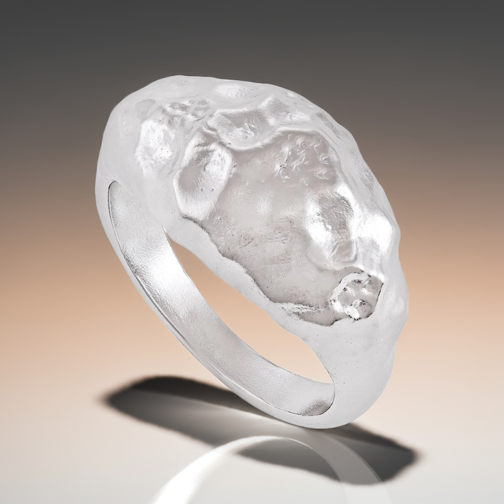 925 Sterling Silver Rhodium Plated Nugget Ring