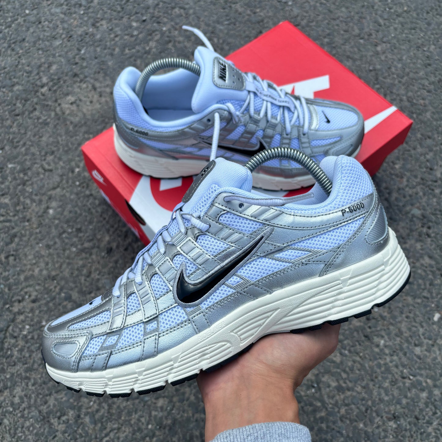 Nike P-6000 White Metallic Silver Flat Silver Black