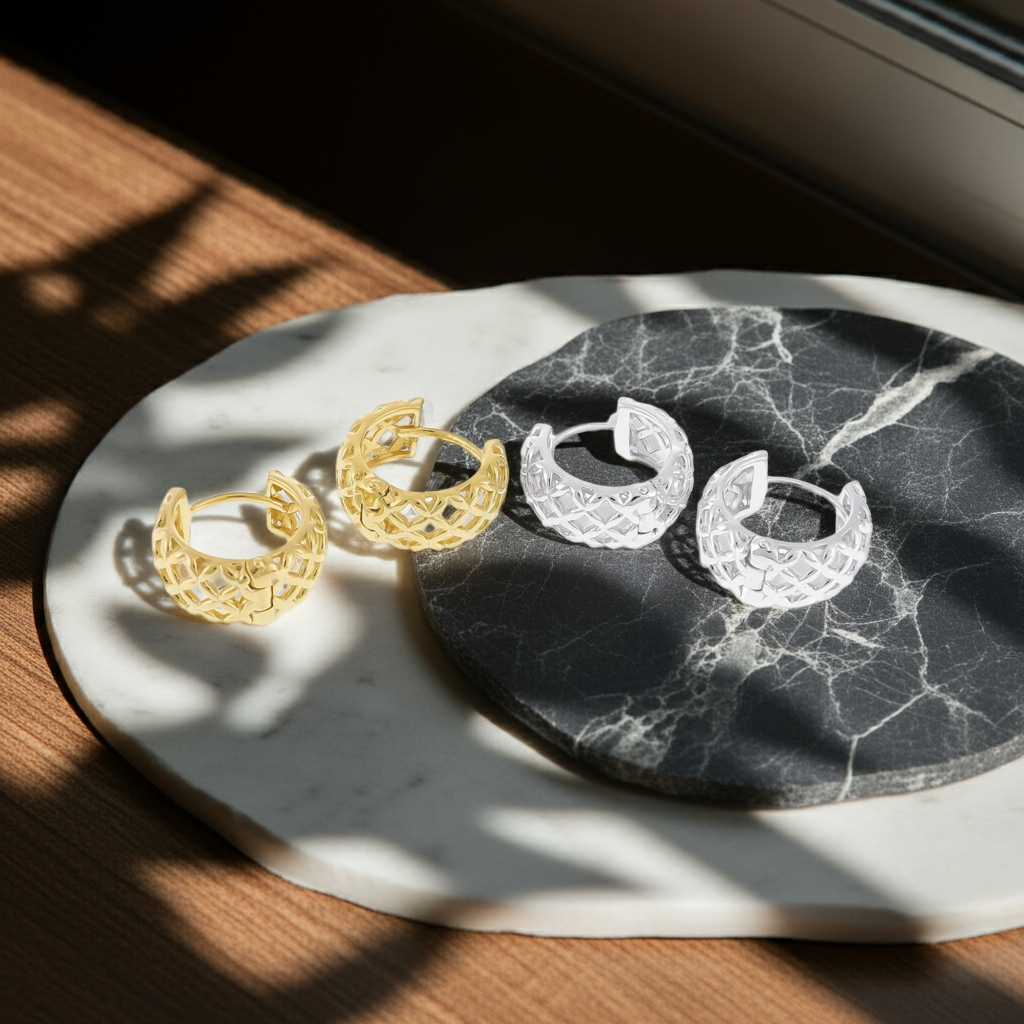 18ct 1 Micron Gold Plated Lattice Effect Earrings