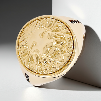 14ct Yellow Lion Head Gold Signet Ring