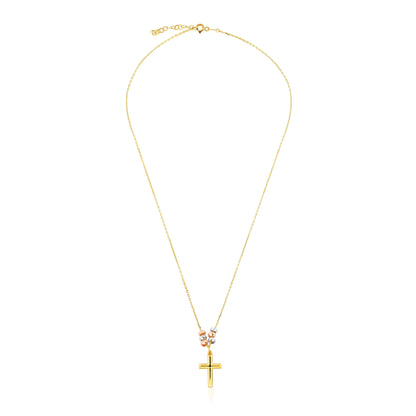 9ct Yellow Gold Tri Colour Bead Cross Pendant Necklace