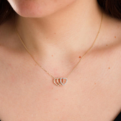 9ct Tri Colour Gold Triple Heart Pendant Necklace