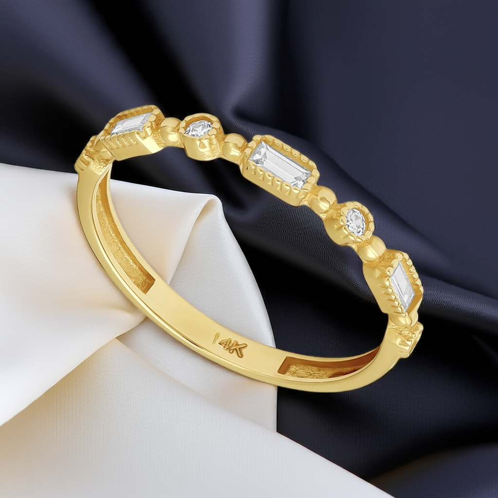 14ct Yellow Gold Cubic Cubic Zirconia Detail Ring