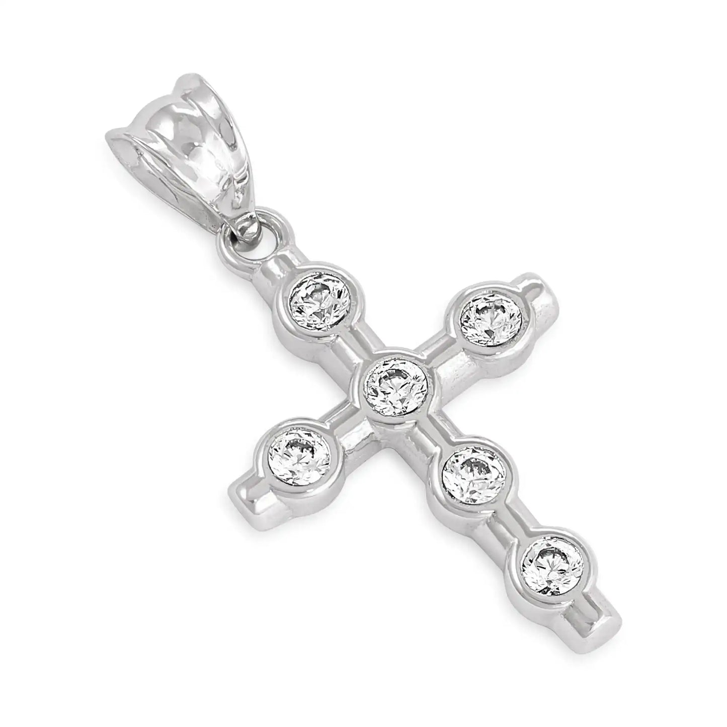 9ct Yellow Gold  and Sterling Silver Cubic Zirconia Delicate Cross Pendant