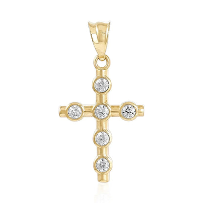 9ct Yellow Gold  and Sterling Silver Cubic Zirconia Delicate Cross Pendant