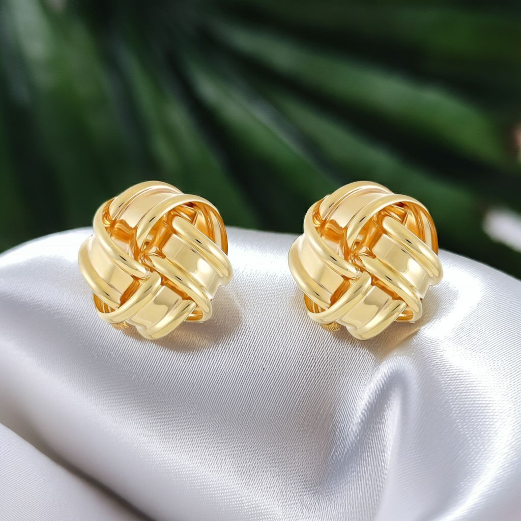 9ct Yellow Gold Woven Knot Stud Earrings