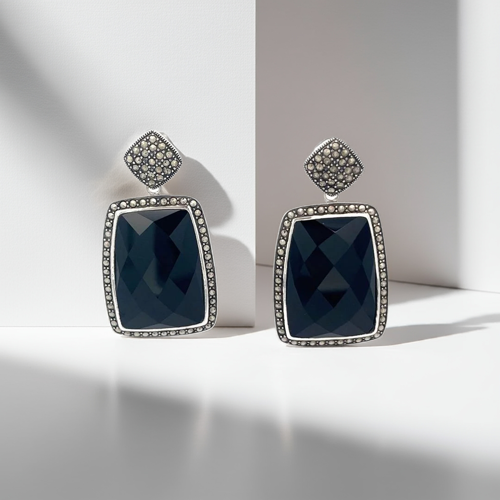 925 Silver Sterling Silver Black Onyx Earrings