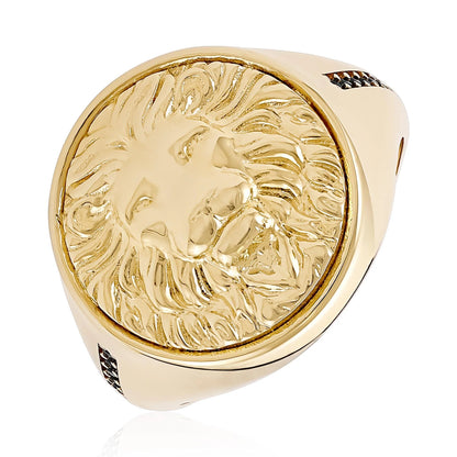 14ct Yellow Lion Head Gold Signet Ring