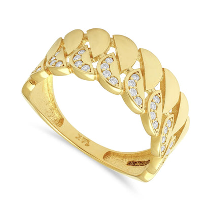 14ct Yellow Gold Cubic Zirconia Textured Ring