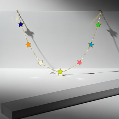 925 sterling silver multi colour star necklace