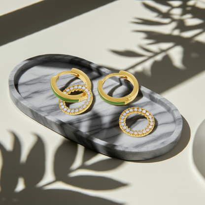 18ct 1 Micron Gold Plated Silver Enamel Hoop Cubic Zirconia Earrings
