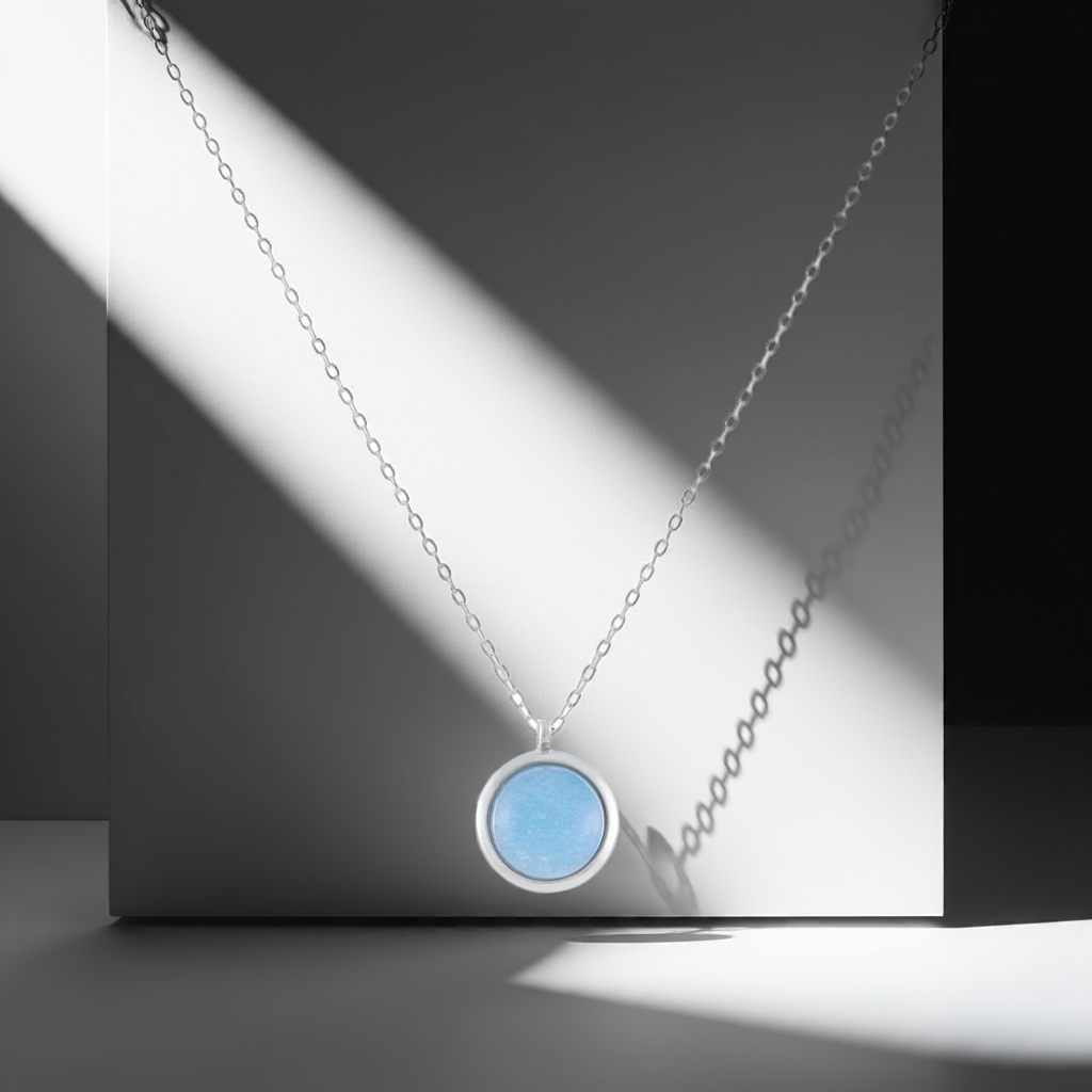 925 Sterling Silver Rhodium Plated Necklace with Blue Quartz Stone
