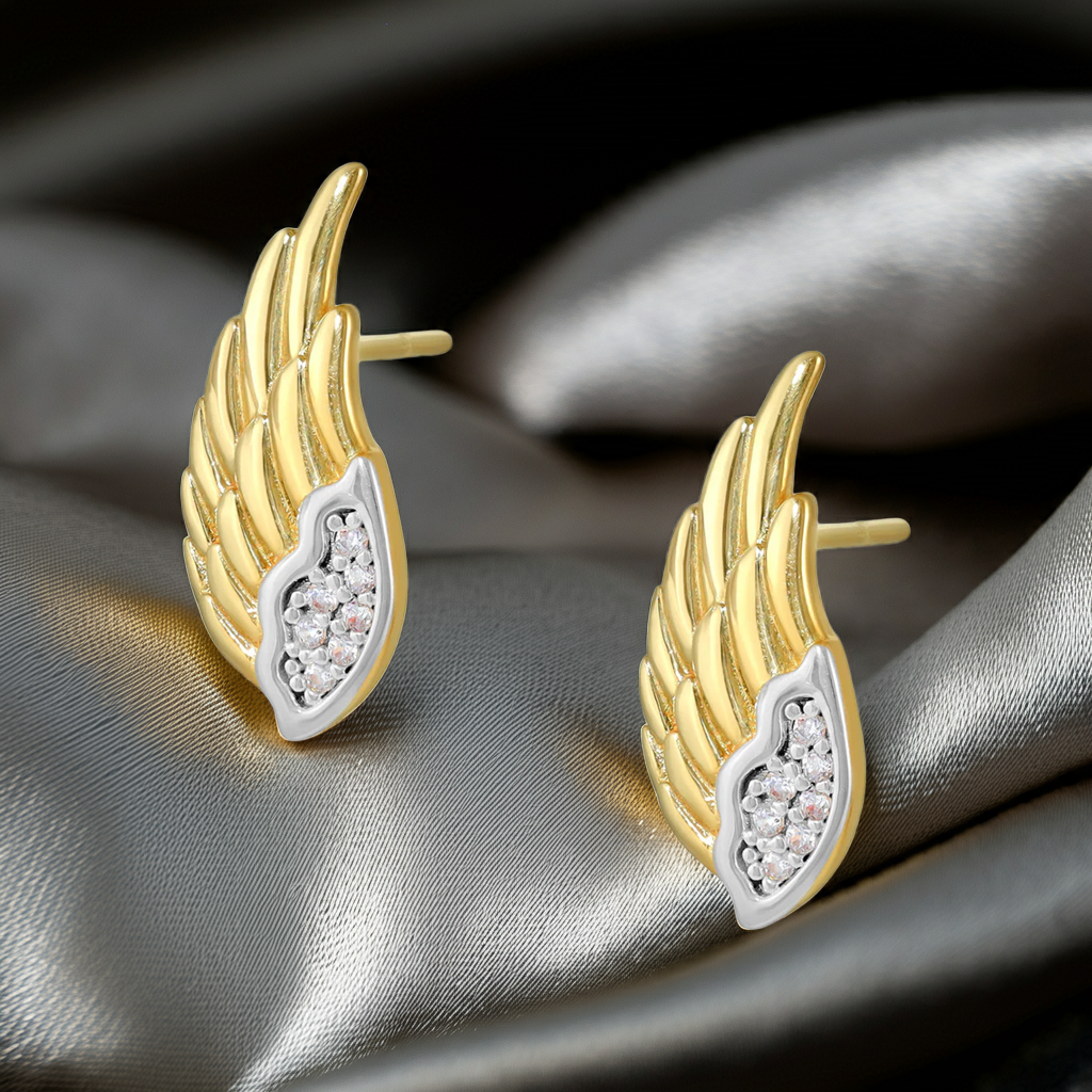 9ct Yellow Gold Cubic Zirconia Angel Wing Earrings