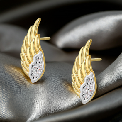 9ct Yellow Gold Cubic Zirconia Angel Wing Earrings