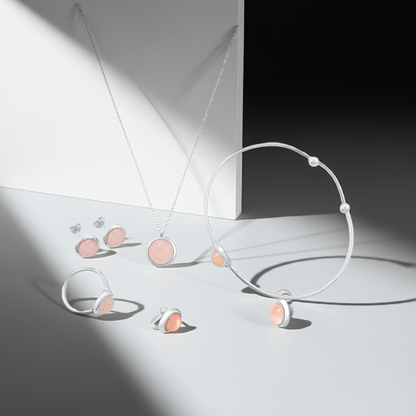925 Sterling Silver Rhodium Plated Necklace with Rose Quartz Stone