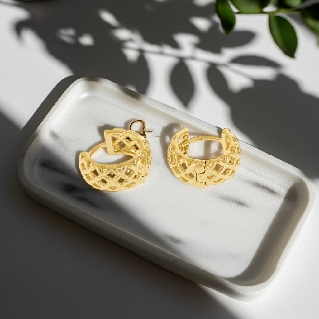 18ct 1 Micron Gold Plated Lattice Effect Earrings