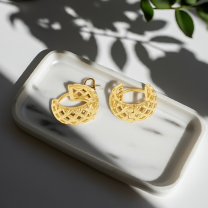 18ct 1 Micron Gold Plated Lattice Effect Earrings