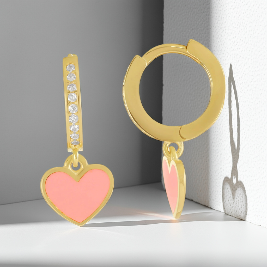 925 sterling silver pink heart earrings