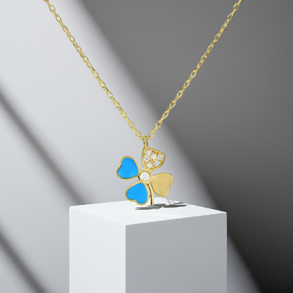 925 sterling silver blue cubic zirconia clover necklace