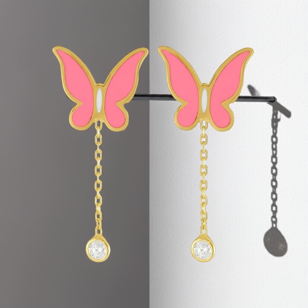 925 sterling silver pink butterfly earrings