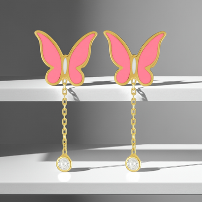 925 sterling silver pink butterfly earrings