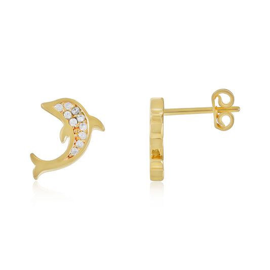 9ct Yellow Gold Cubic Zirconia Dolphin Stud Earrings