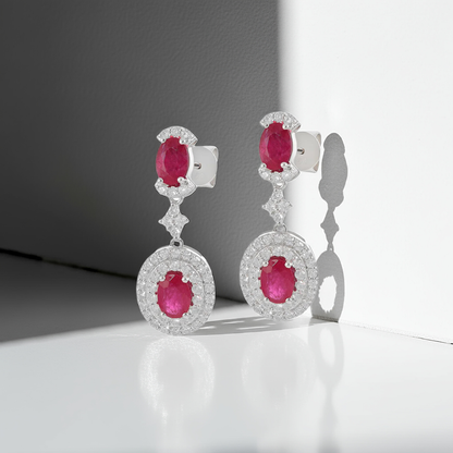 18ct White Gold Diamond and Ruby Drop Earrings
