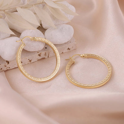 9ct Yellow Gold Greek Key Hoop Earrings