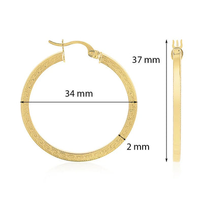 9ct Yellow Gold Greek Key Hoop Earrings