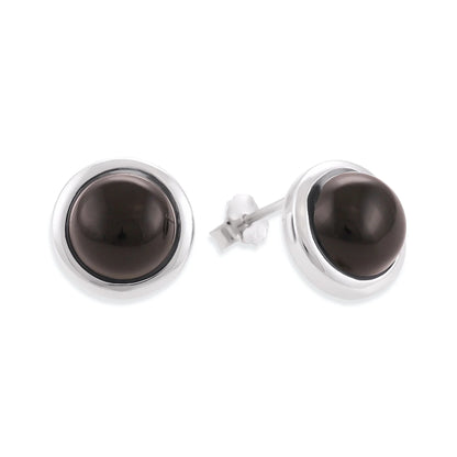 925 Sterling Silver Rhodium Plated Earrings with Black Onyx Stone
