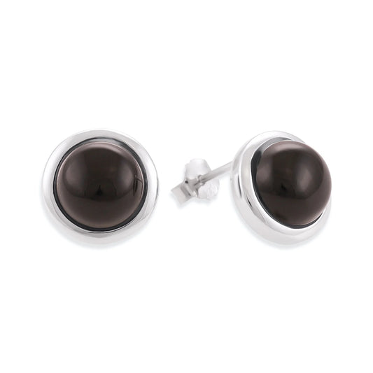 925 Sterling Silver Rhodium Plated Earrings with Black Onyx Stone