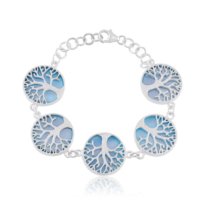 White 925 Sterling Silver Abalone Shell Tree Of Life bracelet