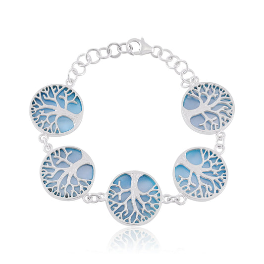 White 925 Sterling Silver Abalone Shell Tree Of Life bracelet