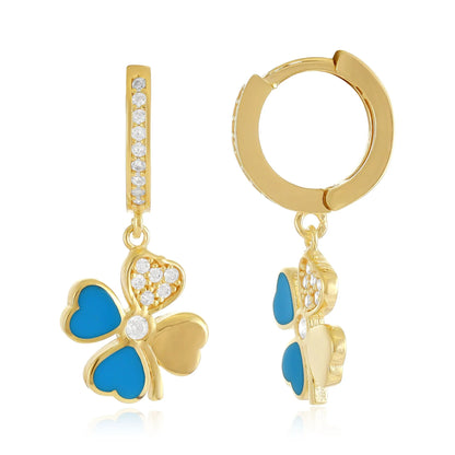 925 sterling silver blue clover cubic zirconia earrings