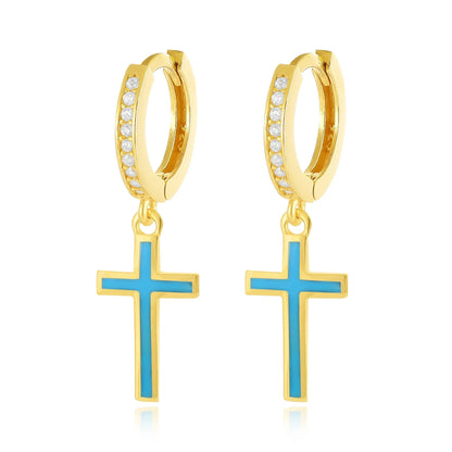 925 sterling silver blue cross earrings