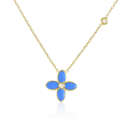 925 sterling silver blue flower necklace