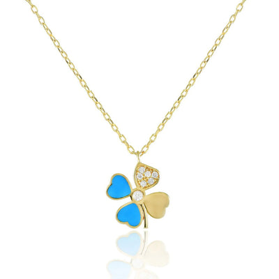 925 sterling silver blue cubic zirconia clover necklace
