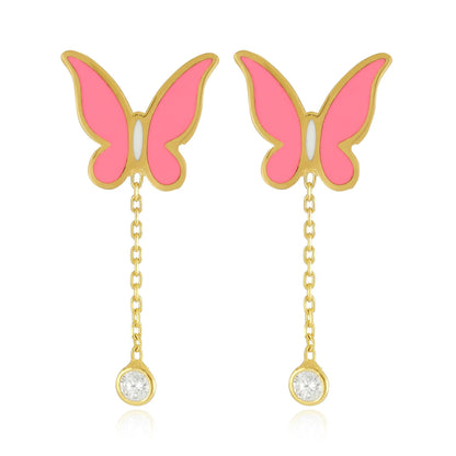 925 sterling silver pink butterfly earrings