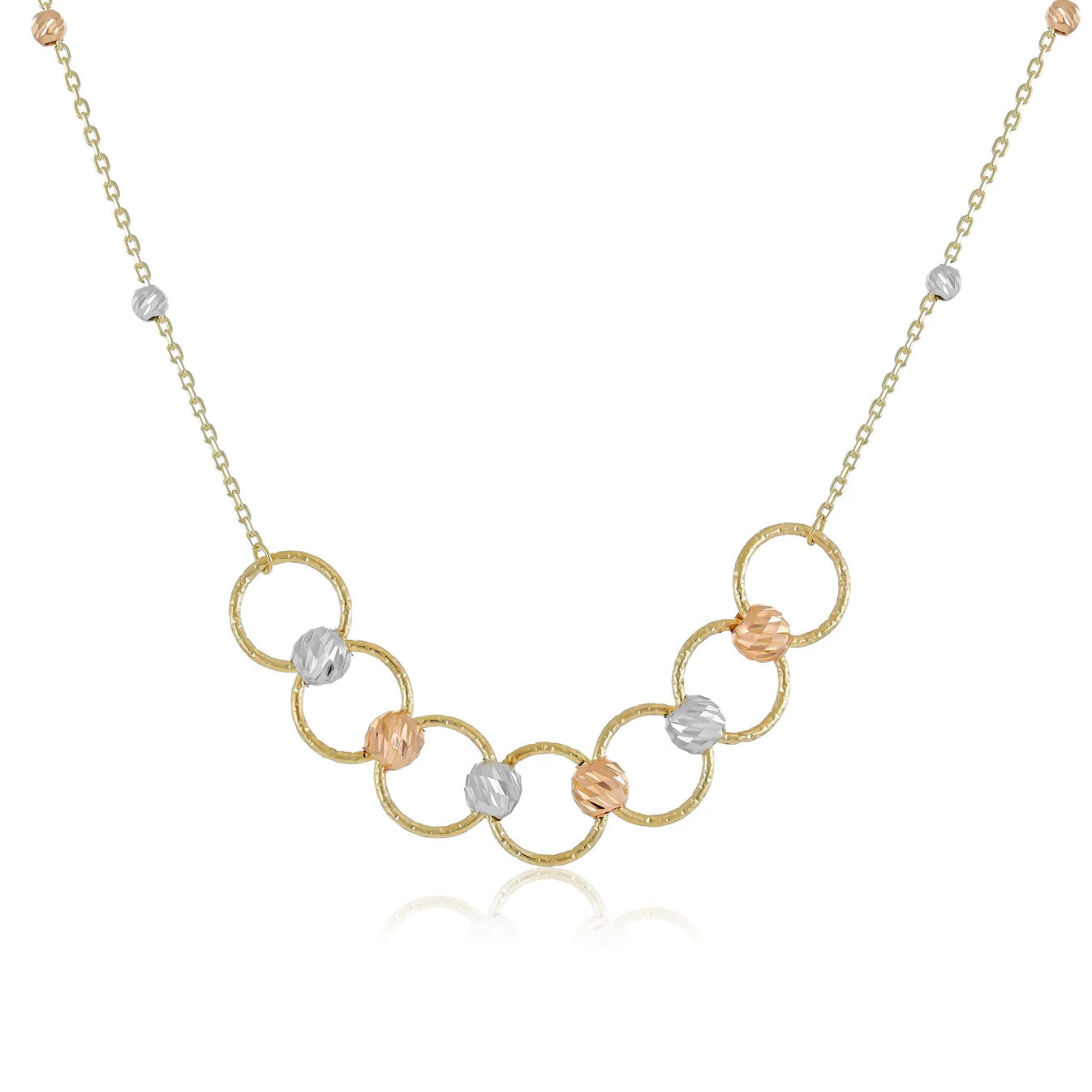 9ct Gold Tri Colour Circle Detail Necklace