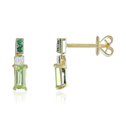 9ct Yellow Gold Peridot, Tsavorite & Diamond Drop Earrings