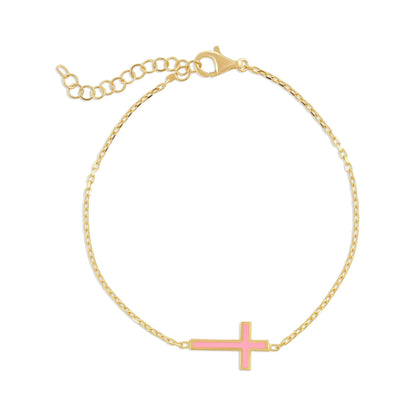 925 Sterling Silver Pink Cross bracelet