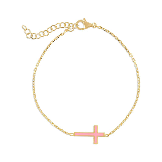 925 Sterling Silver Pink Cross bracelet