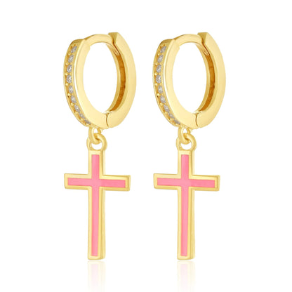 935 sterling silver pink cross earrings